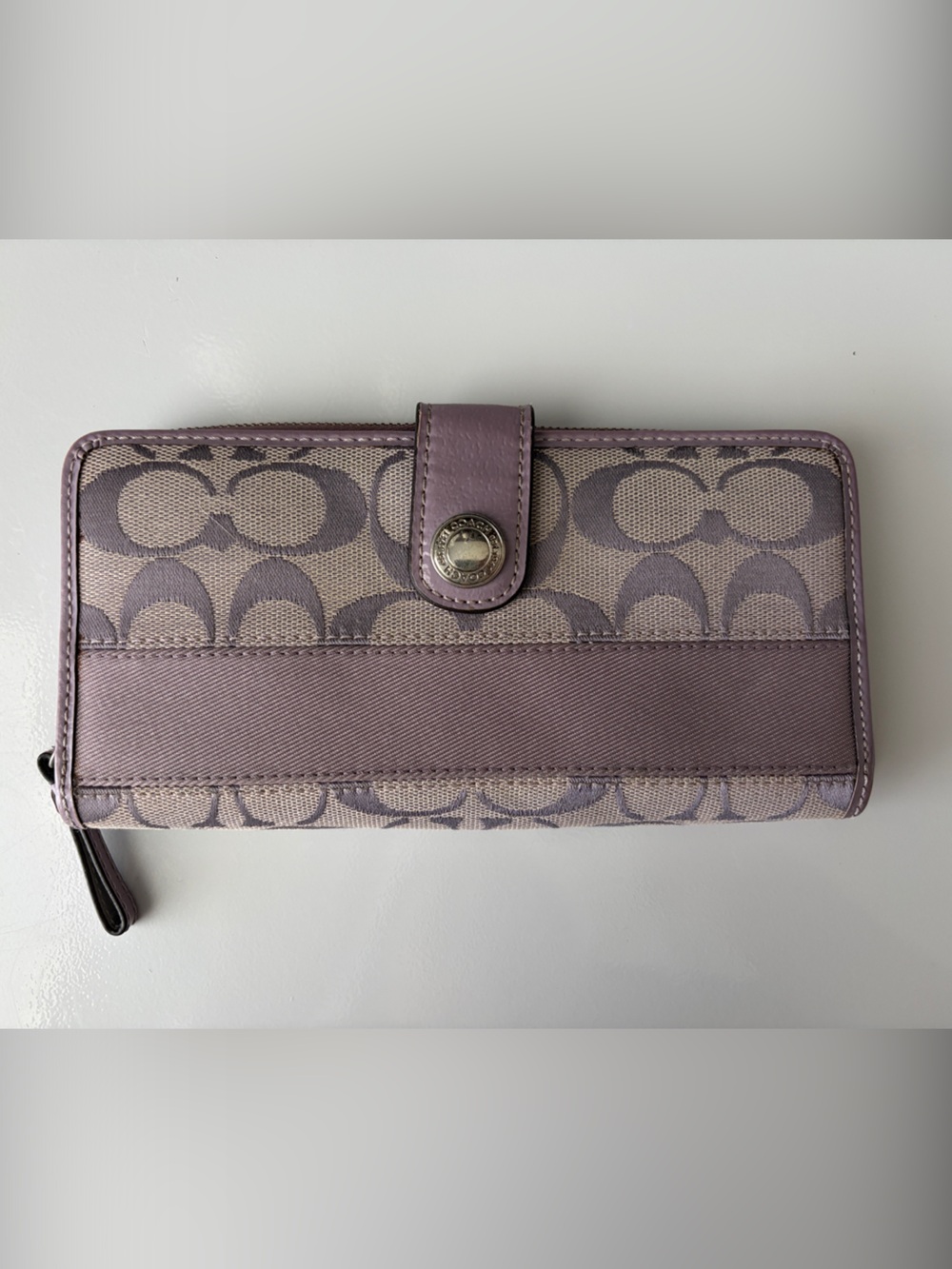 Coach Pink Lavender Signature Canvas Wallet Wristlet